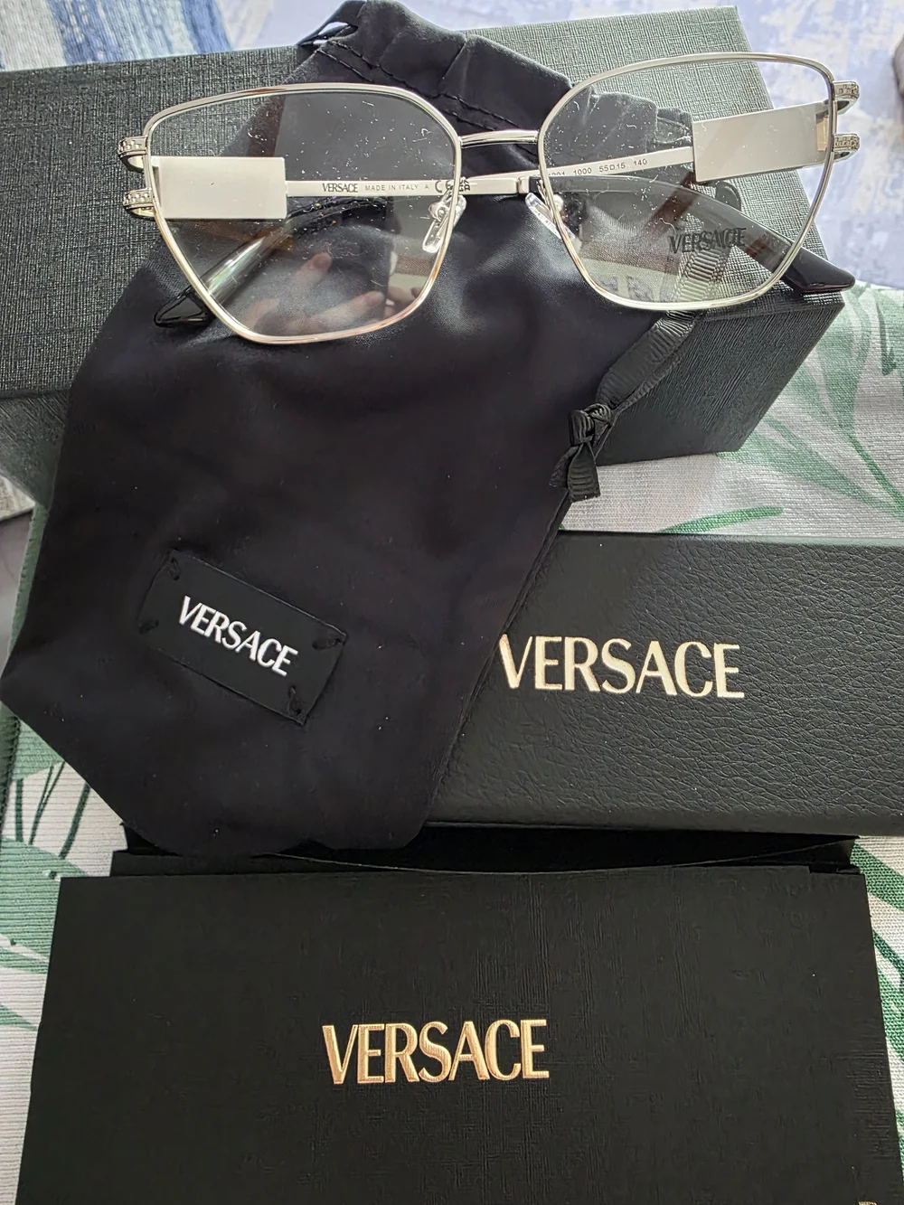 Versace VE1301 1000 Silver Eyeglasses 55-15-140 NWT Italy